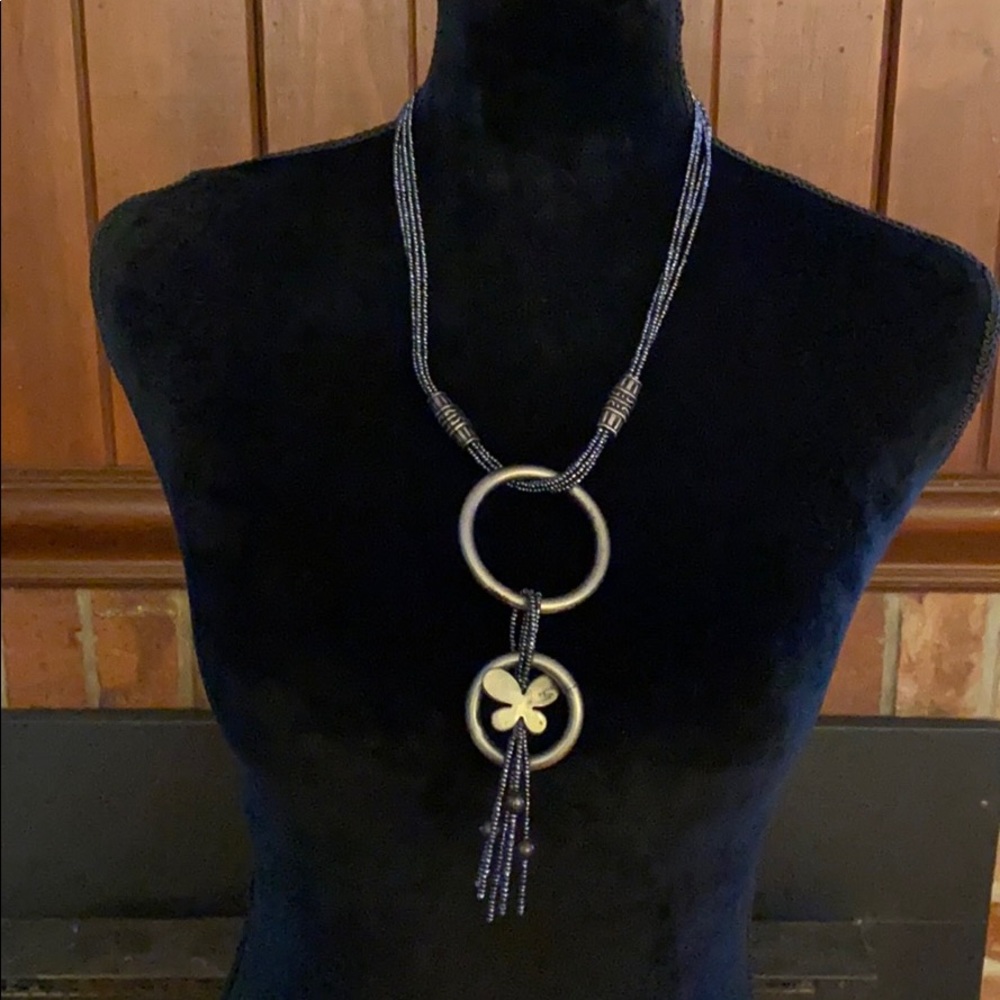 Boho hippie necklace silver tone